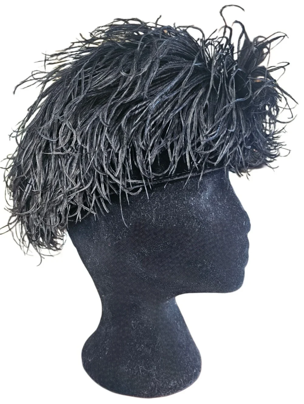 True Vintage Black Velvet Ostrich Feather Womens Hat - Picture 11 of 11